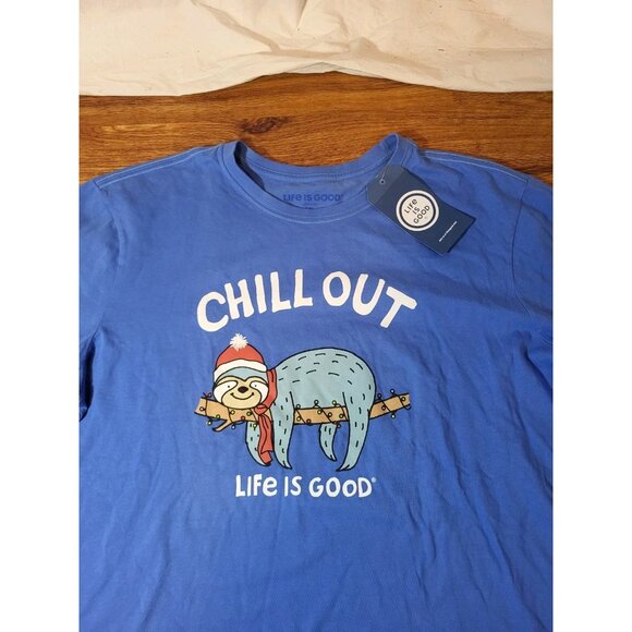 NWT Life Is Good Blue L/S Crusher XL Chill Out Sloth - Picture 2 of 4